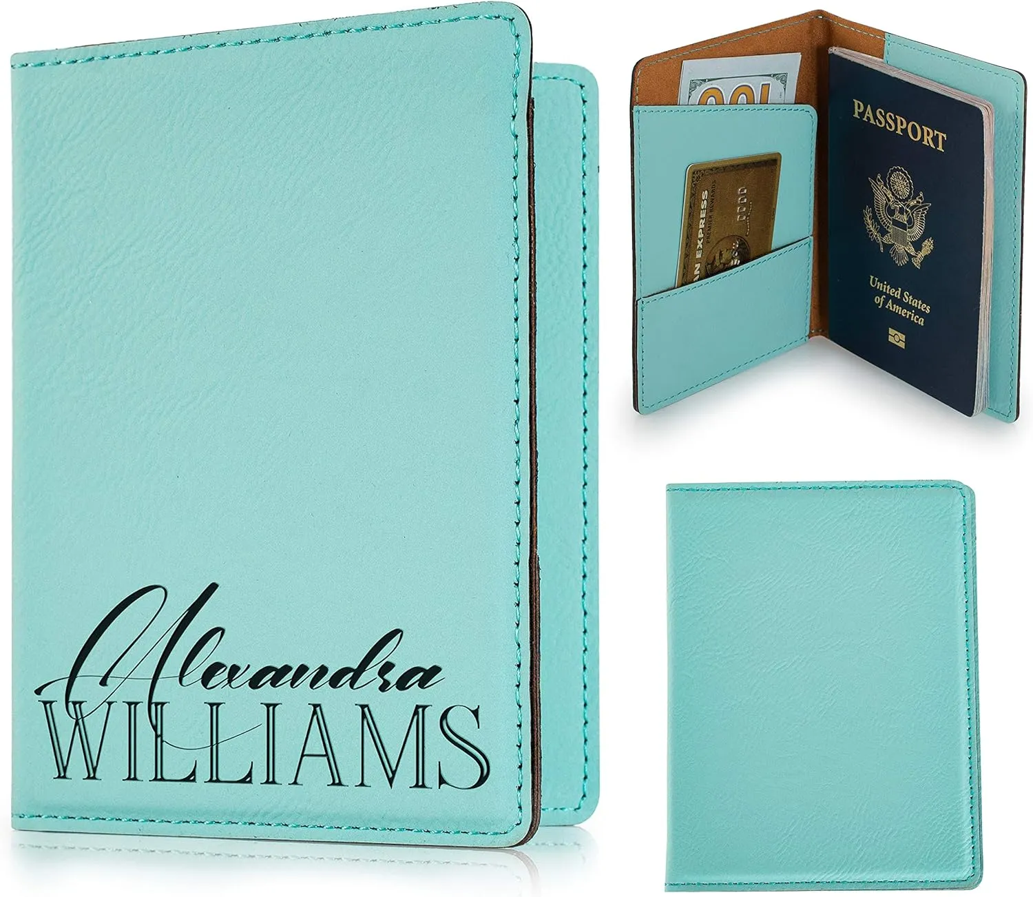 Personalized Passport Holder, 10 Color Leatherette Passport Cover for Women and Men, Custom Travel Accessories, Travel Wallet, Family Passport Wallet, Travel Gifts - Teal