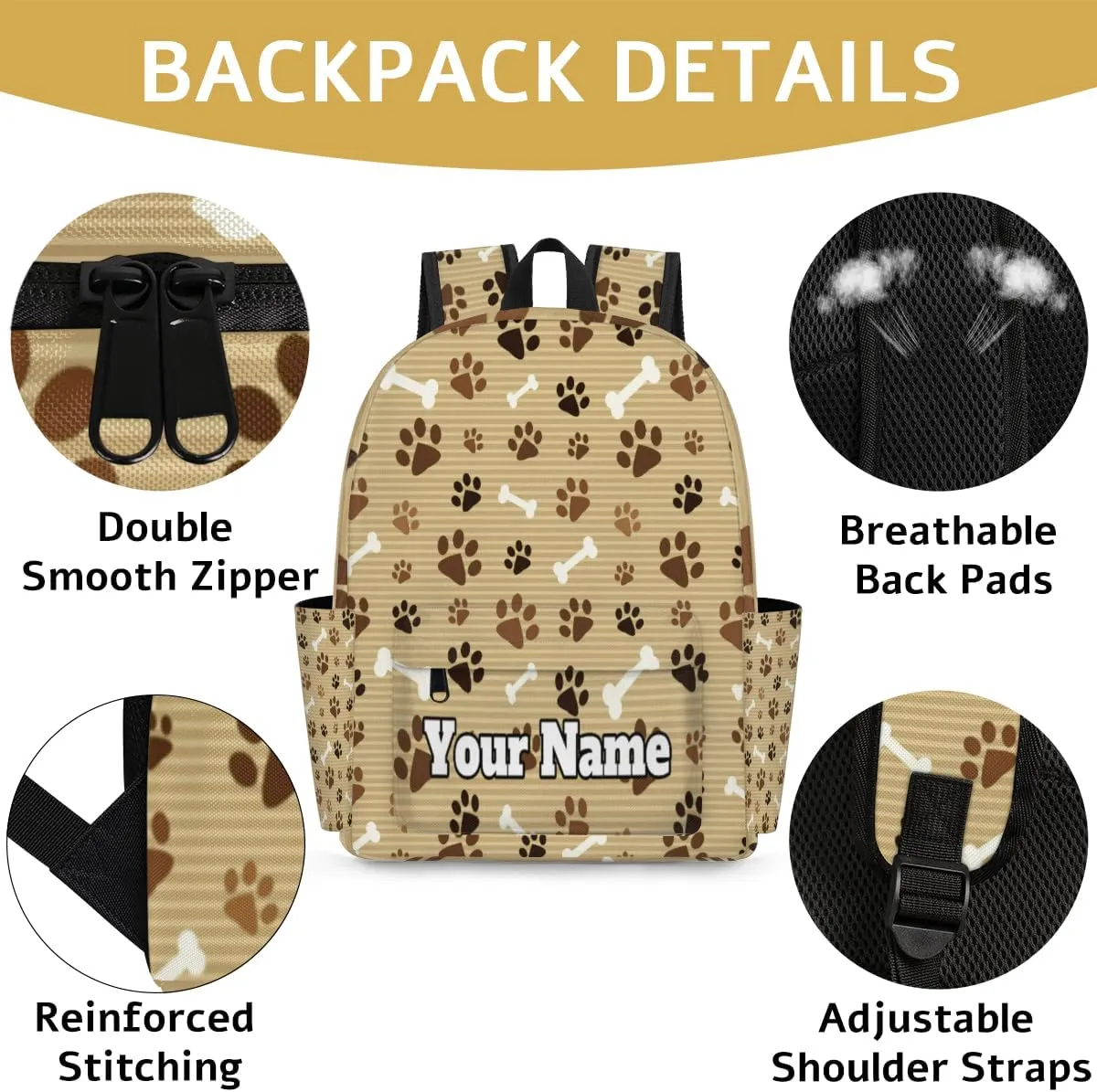 Personalized Pawprint Animal Paw Preschool Toddler Backpack for Boys Girls Custom Kids Name Small Bookbags Kindergarten Elementary Backpack, Footprint with Bones
