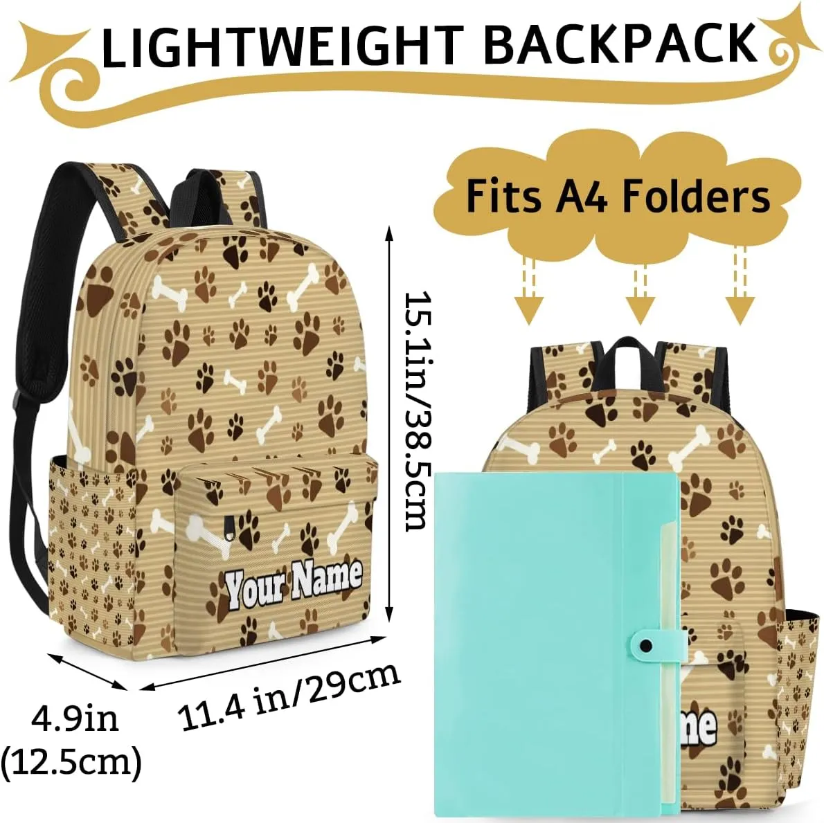 Personalized Pawprint Animal Paw Preschool Toddler Backpack for Boys Girls Custom Kids Name Small Bookbags Kindergarten Elementary Backpack, Footprint with Bones