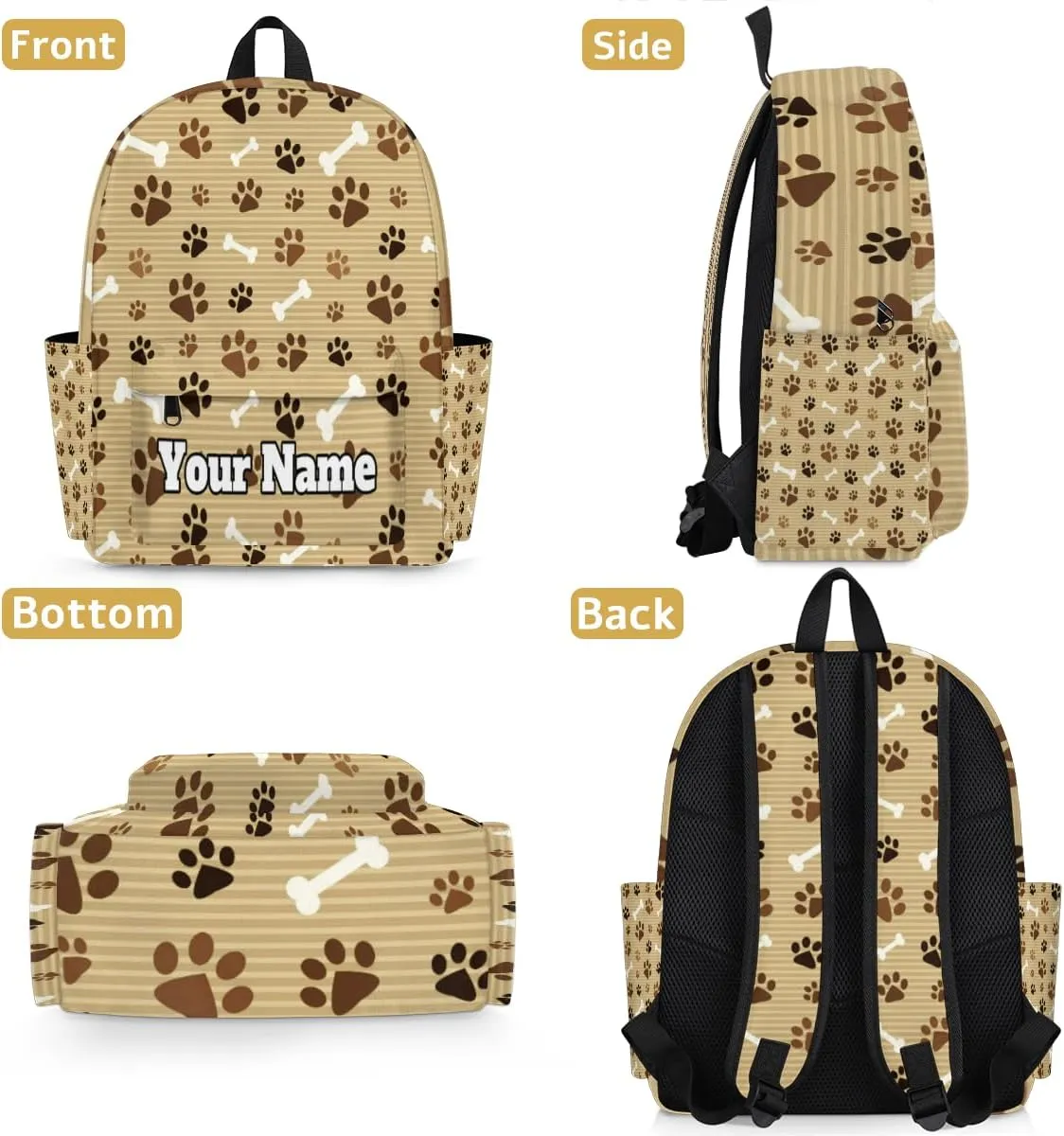 Personalized Pawprint Animal Paw Preschool Toddler Backpack for Boys Girls Custom Kids Name Small Bookbags Kindergarten Elementary Backpack, Footprint with Bones