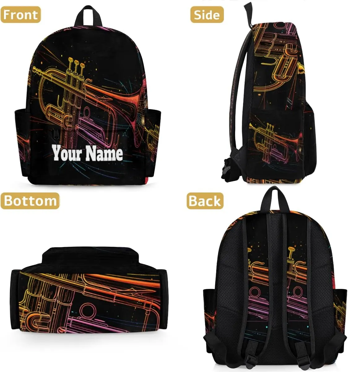 Personalized Saxophone Preschool Toddler Backpack for Boys Girls Custom Kids Name Small Bookbags Kindergarten Elementary Backpack, Music