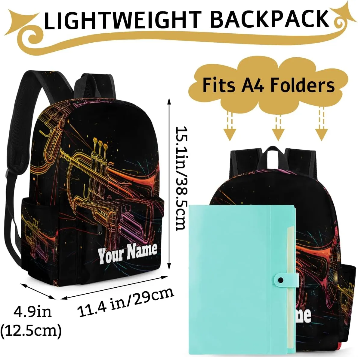 Personalized Saxophone Preschool Toddler Backpack for Boys Girls Custom Kids Name Small Bookbags Kindergarten Elementary Backpack, Music