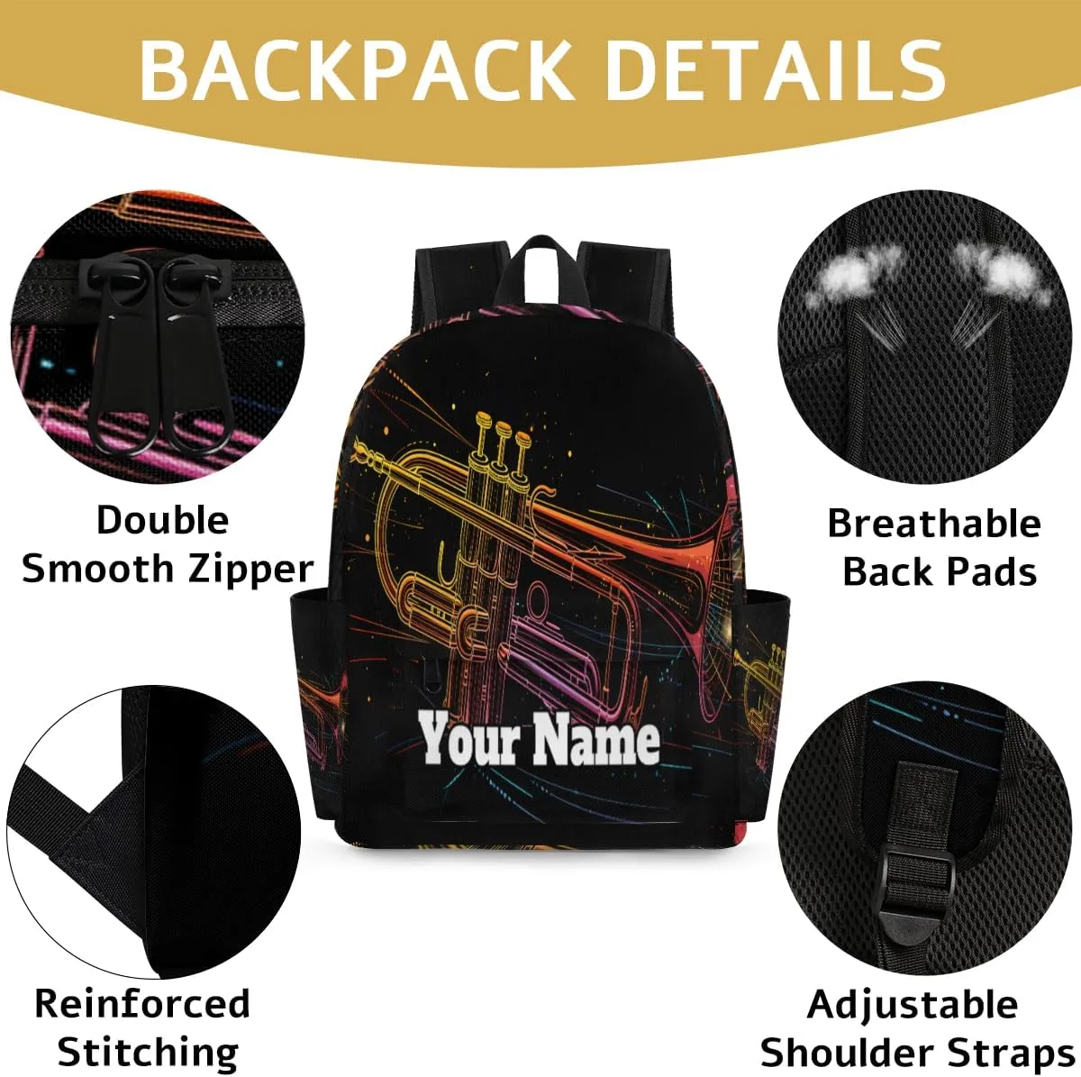 Personalized Saxophone Preschool Toddler Backpack for Boys Girls Custom Kids Name Small Bookbags Kindergarten Elementary Backpack, Music