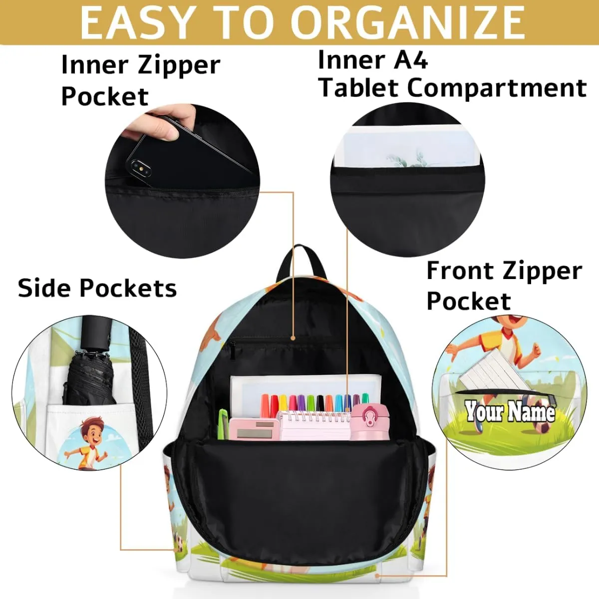Personalized Sports Football Preschool Toddler Backpack for Boys Girls Custom Kids Name Small Bookbags Kindergarten Elementary Backpack, Soccer Player