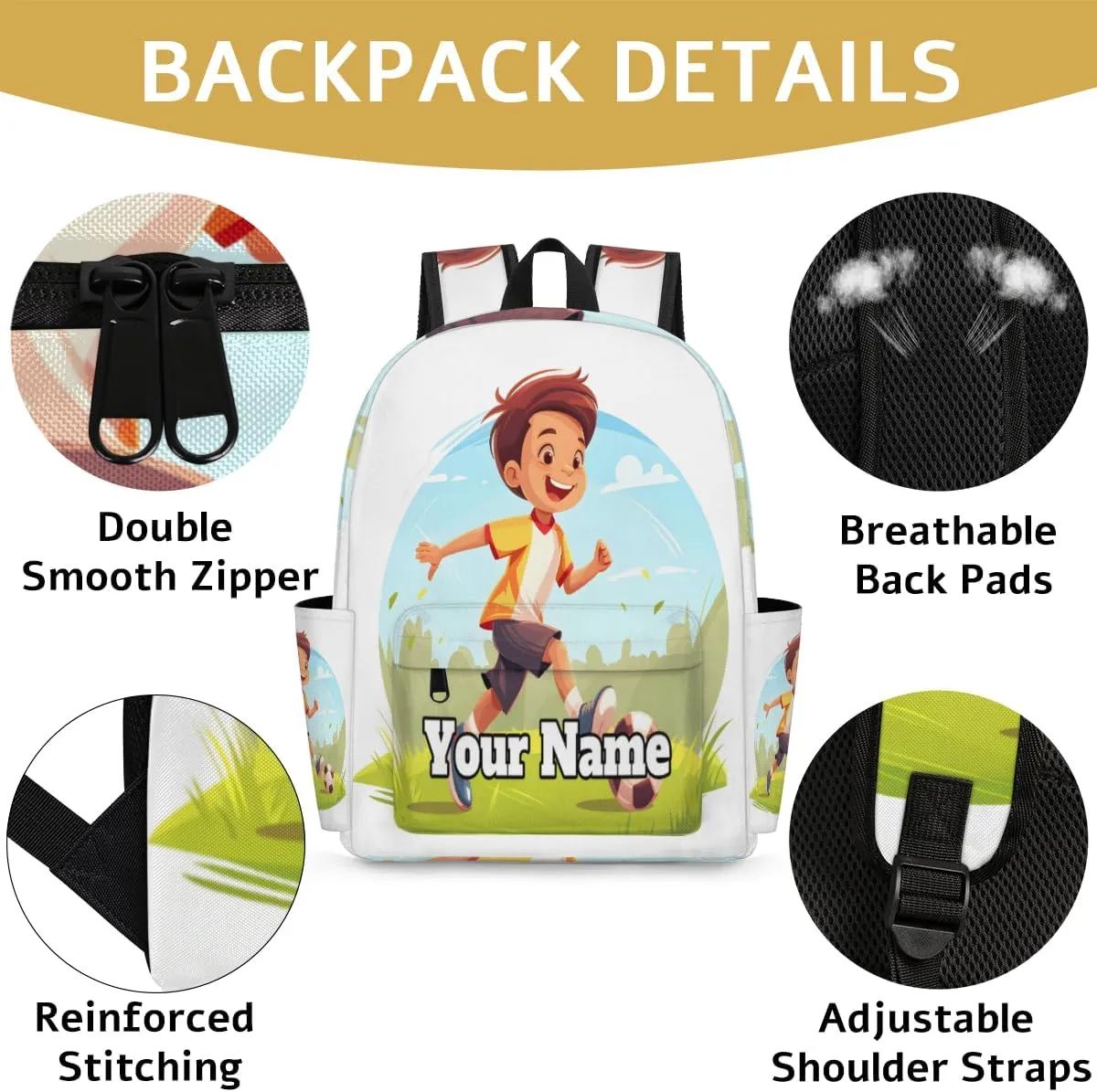 Personalized Sports Football Preschool Toddler Backpack for Boys Girls Custom Kids Name Small Bookbags Kindergarten Elementary Backpack, Soccer Player