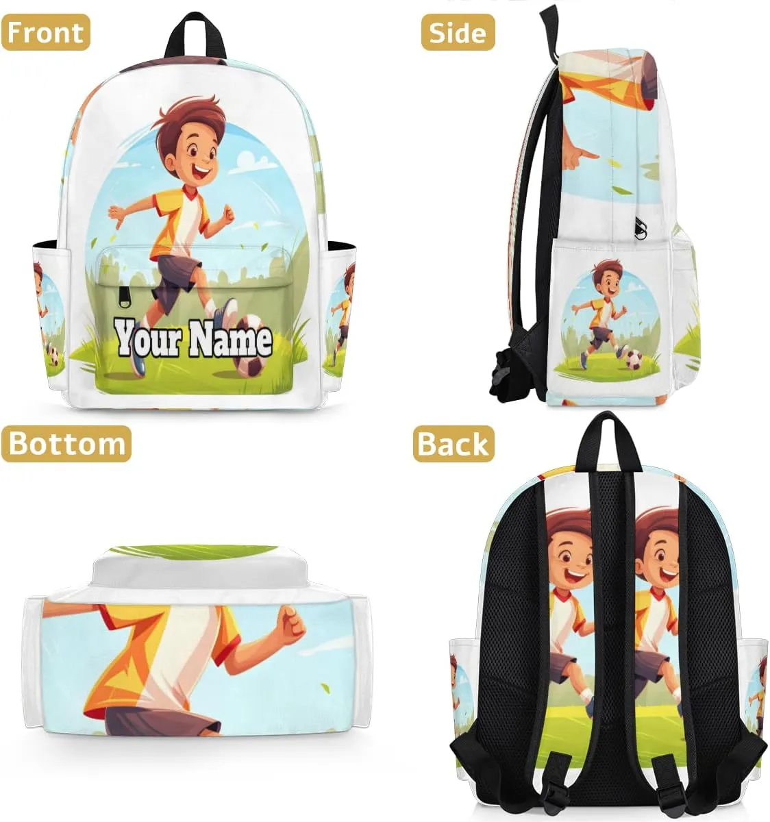 Personalized Sports Football Preschool Toddler Backpack for Boys Girls Custom Kids Name Small Bookbags Kindergarten Elementary Backpack, Soccer Player