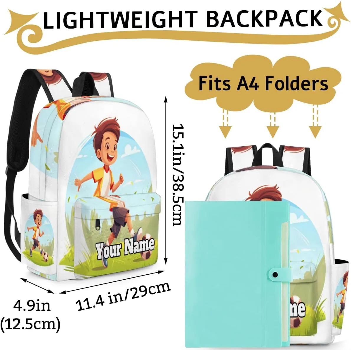 Personalized Sports Football Preschool Toddler Backpack for Boys Girls Custom Kids Name Small Bookbags Kindergarten Elementary Backpack, Soccer Player