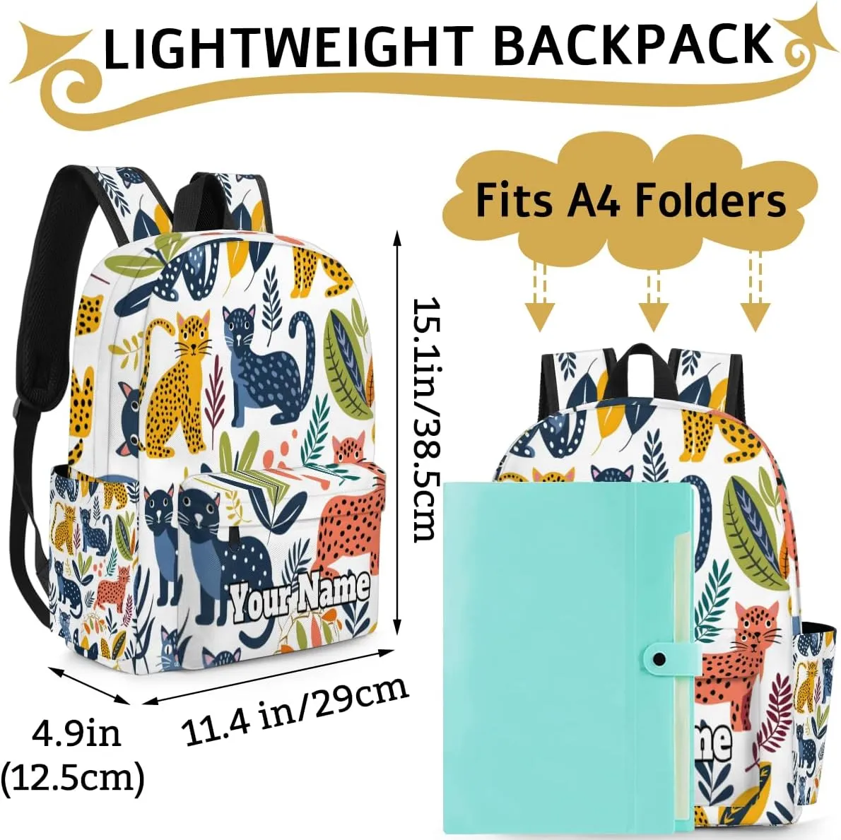 Personalized Tropical Palm Leave Leopard Preschool Toddler Backpack for Boys Girls Custom Kids Name Small Bookbags Kindergarten Elementary Backpack, Leopards