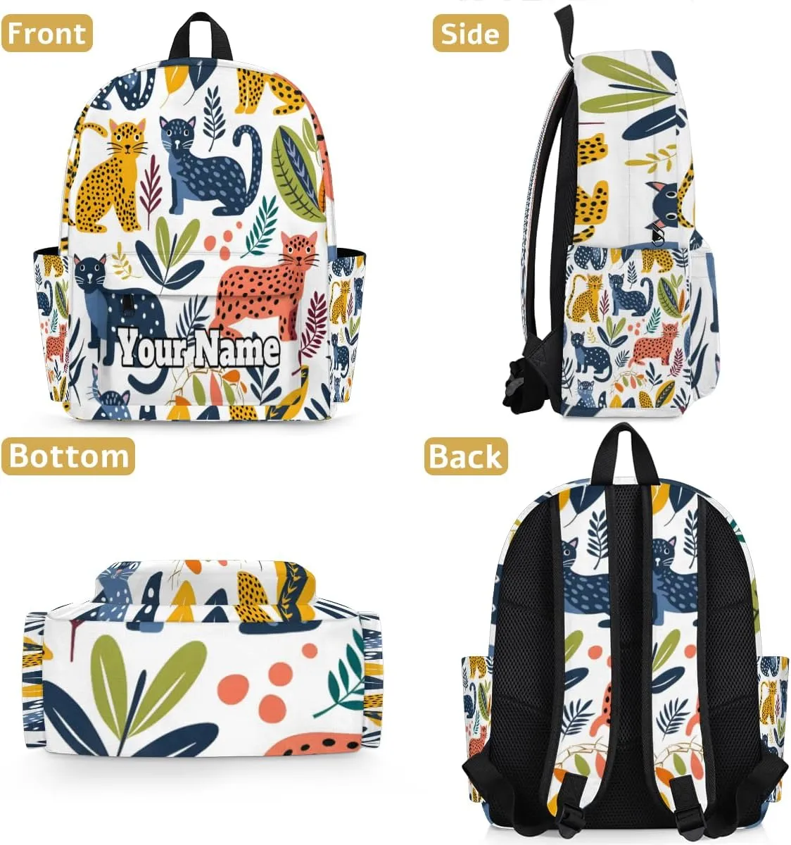 Personalized Tropical Palm Leave Leopard Preschool Toddler Backpack for Boys Girls Custom Kids Name Small Bookbags Kindergarten Elementary Backpack, Leopards