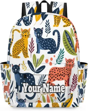 Personalized Tropical Palm Leave Leopard Preschool Toddler Backpack for Boys Girls Custom Kids Name Small Bookbags Kindergarten Elementary Backpack, Leopards