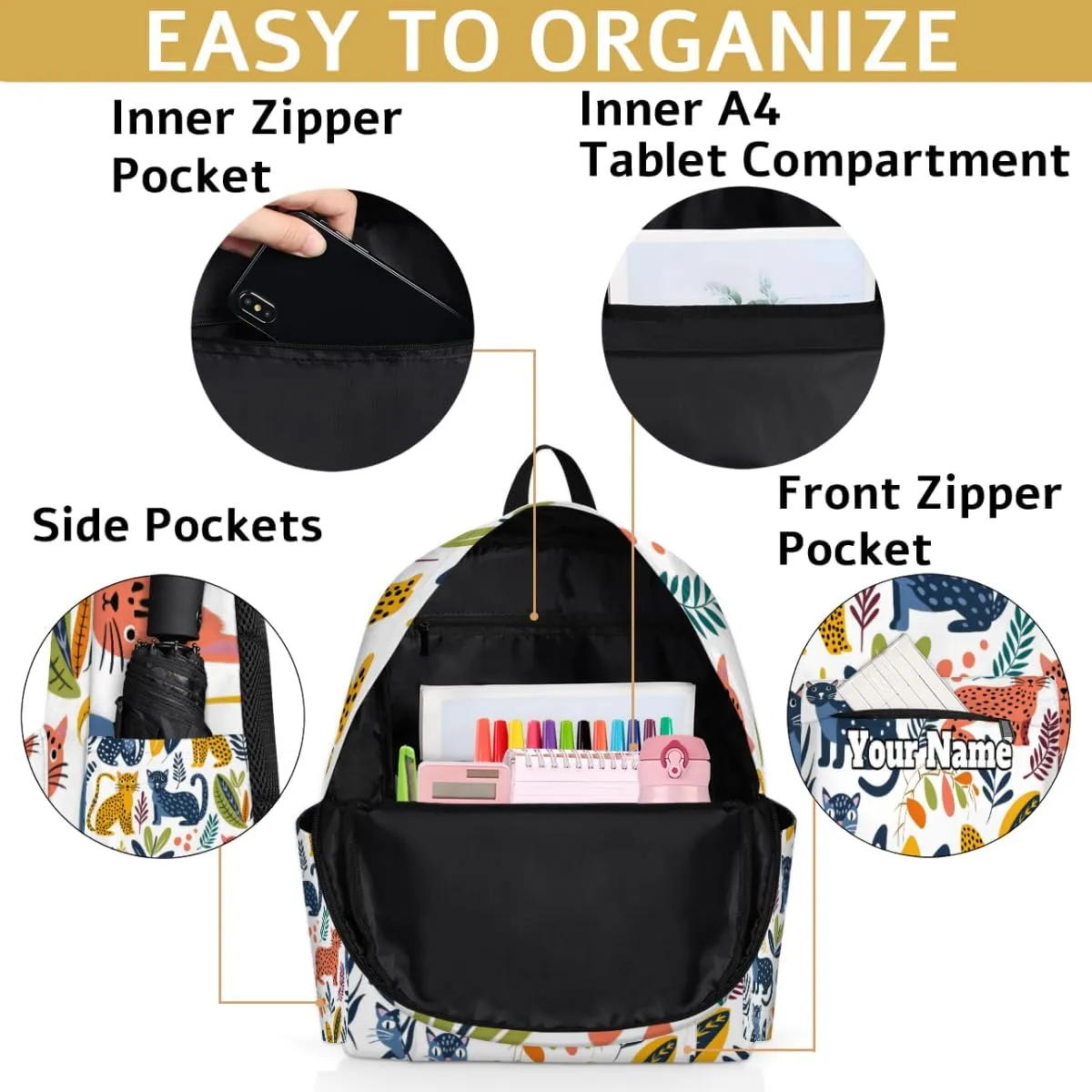 Personalized Tropical Palm Leave Leopard Preschool Toddler Backpack for Boys Girls Custom Kids Name Small Bookbags Kindergarten Elementary Backpack, Leopards