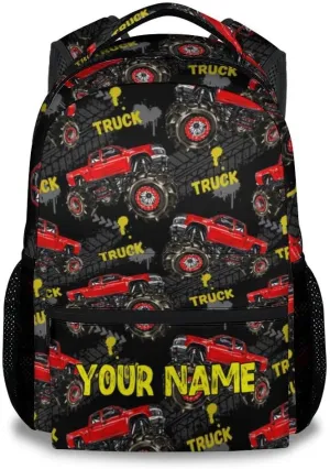 Personalized Truck Backpack for Boys, 17 Inch Black Backpacks for Kindergarten, Durable Bookbag for Teens