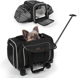 Pet Carrier for Travel - Airline Approved - 20 LBS MAX Dogs/Cats Expandable & Roomy - Premium Pets Carrier with Wheels - Cozy Soft-Lined Travel Carrier - Stylish Black Design