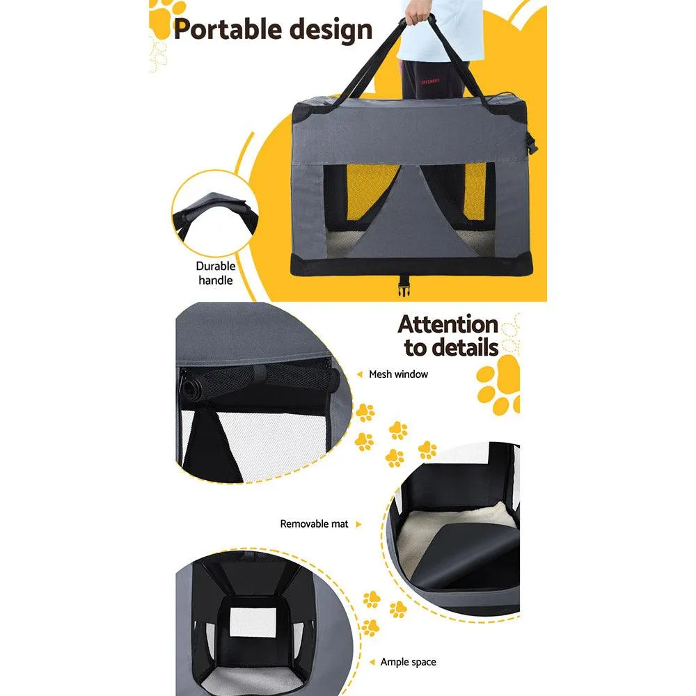 Pet Carrier Soft Crate Dog Cat Portable Foldable - Grey