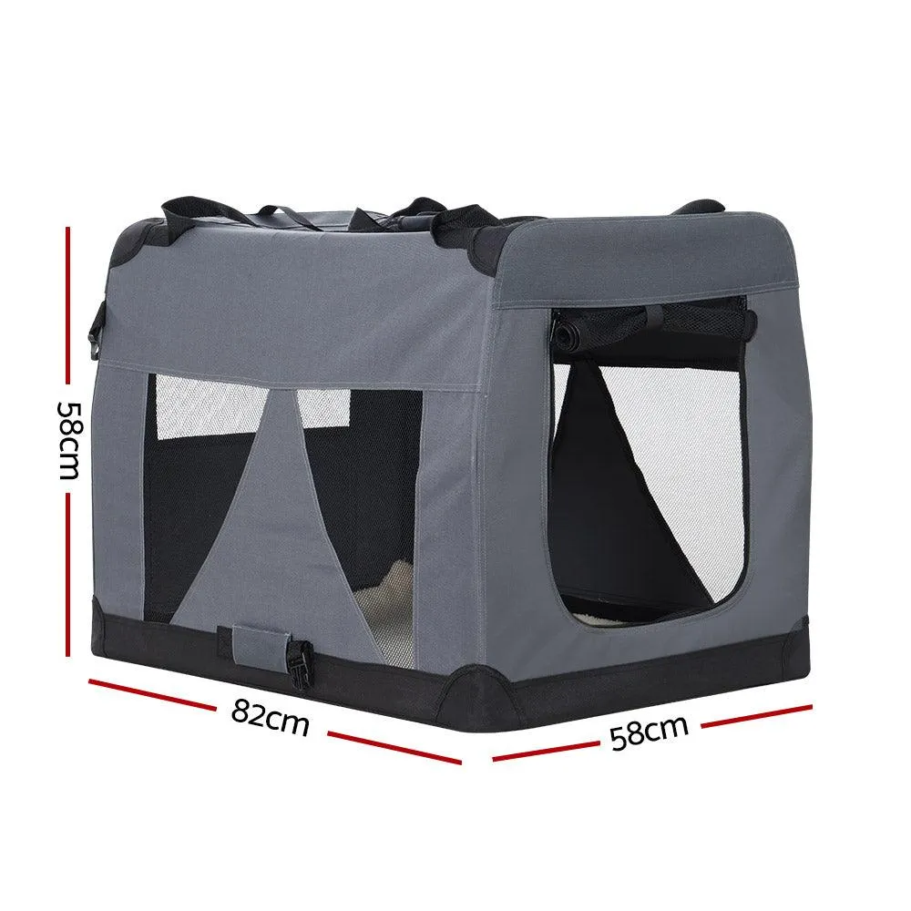 Pet Carrier Soft Crate Dog Cat Portable Foldable - Grey