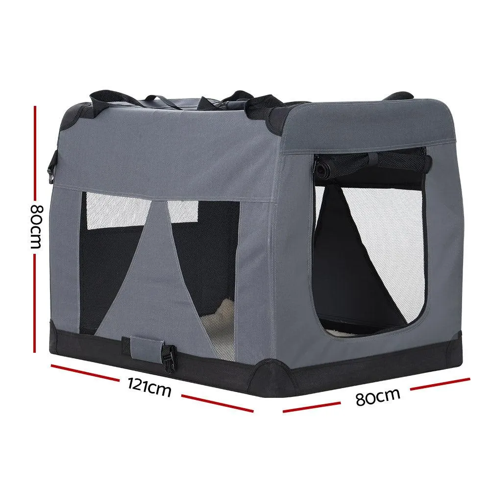 Pet Carrier Soft Crate Dog Cat Portable Foldable - Grey
