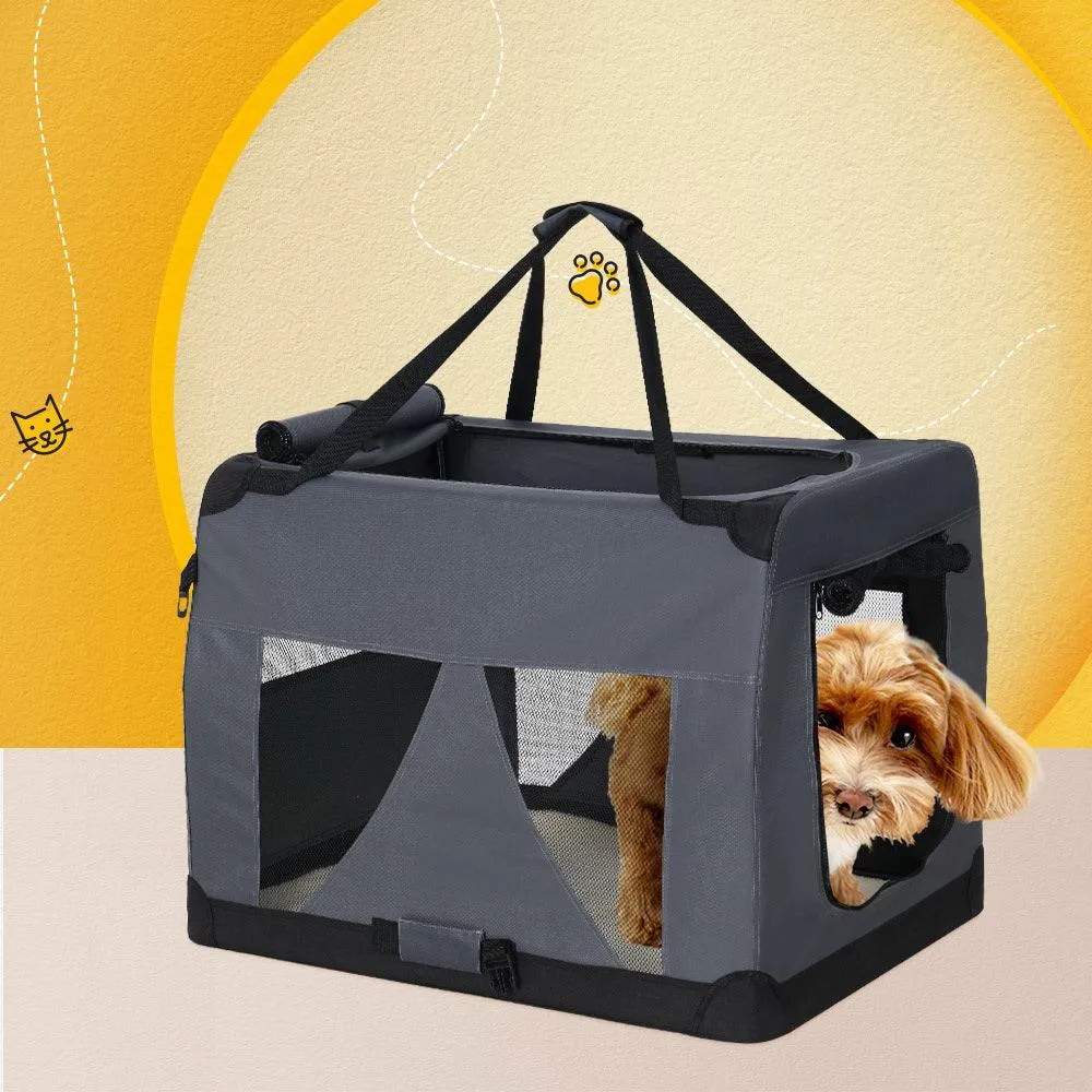 Pet Carrier Soft Crate Dog Cat Portable Foldable - Grey