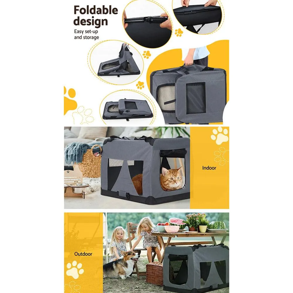 Pet Carrier Soft Crate Dog Cat Portable Foldable - Grey