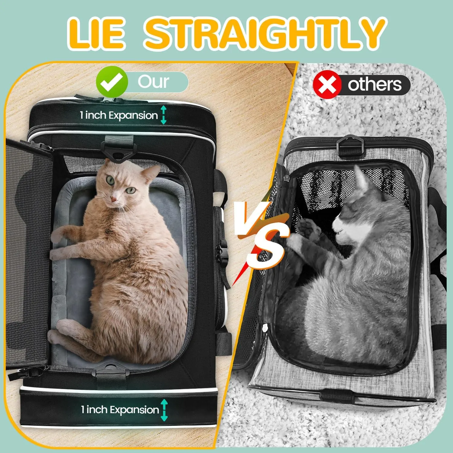 Petskd Length-Expandable Pet Carrier 18x11x11 Inches Delta American United Airline Approved, Soft Pet Travel Carrier for Small Cats Dogs with Zipper Locks and Anti-Scratch Mesh(Black)