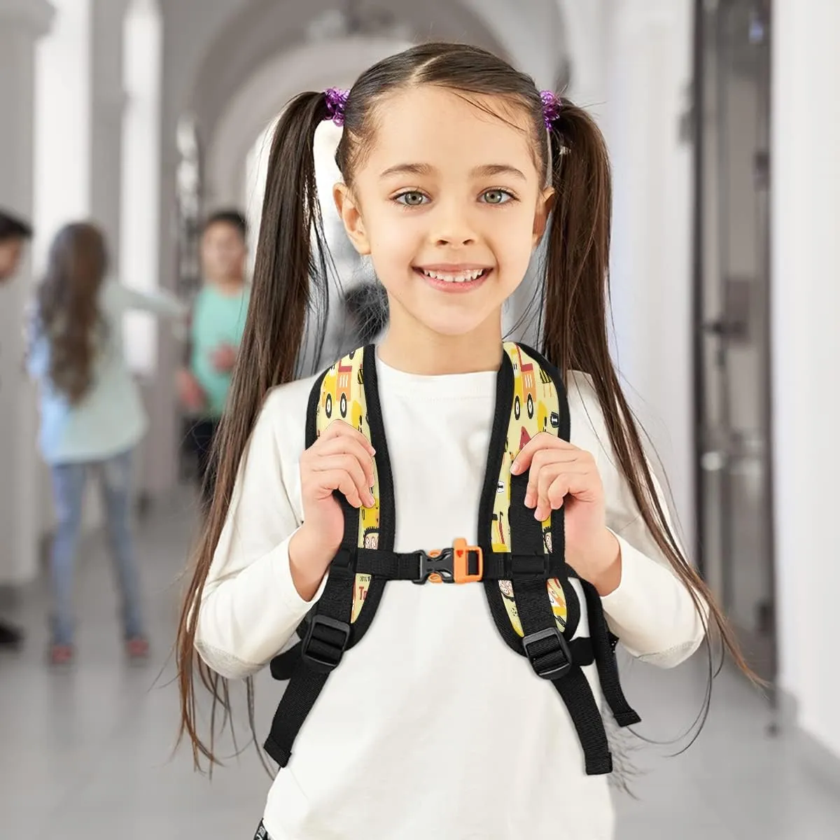 Pfrewn Cute Vehicles Toddler Backpacks for Kids Preschool Schoolbag Backpack for Boys Funny Construction Vehicle Car Mini Kindergarten Nursery Bag with Chest Strap