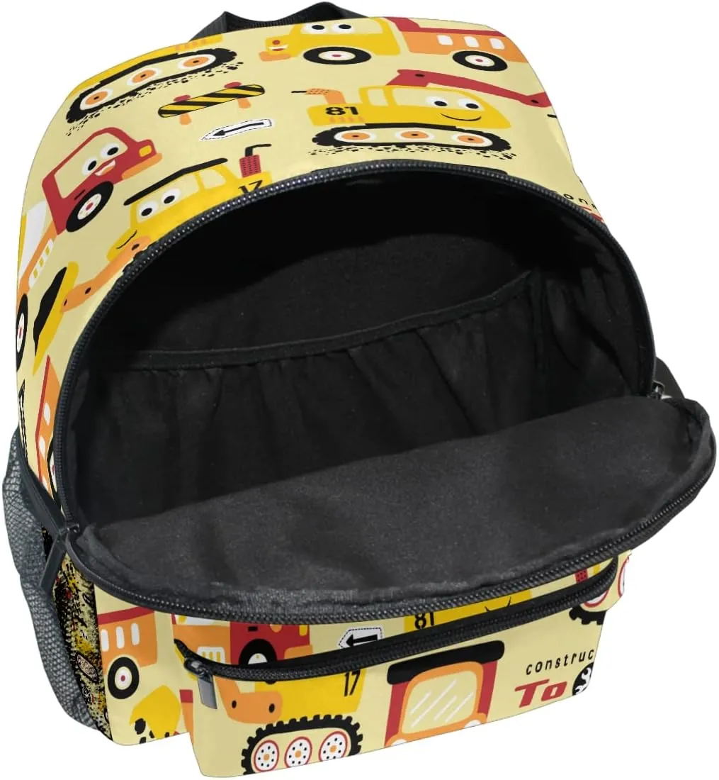 Pfrewn Cute Vehicles Toddler Backpacks for Kids Preschool Schoolbag Backpack for Boys Funny Construction Vehicle Car Mini Kindergarten Nursery Bag with Chest Strap