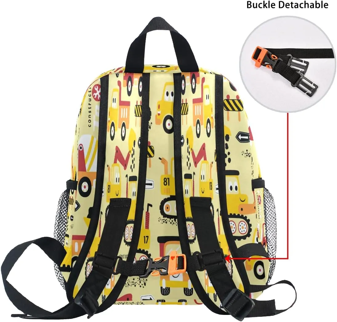 Pfrewn Cute Vehicles Toddler Backpacks for Kids Preschool Schoolbag Backpack for Boys Funny Construction Vehicle Car Mini Kindergarten Nursery Bag with Chest Strap