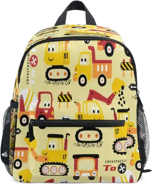 Pfrewn Cute Vehicles Toddler Backpacks for Kids Preschool Schoolbag Backpack for Boys Funny Construction Vehicle Car Mini Kindergarten Nursery Bag with Chest Strap