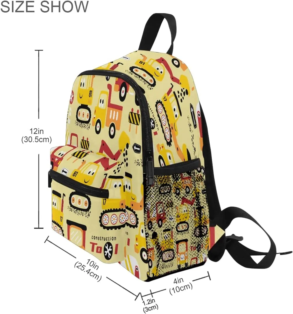 Pfrewn Cute Vehicles Toddler Backpacks for Kids Preschool Schoolbag Backpack for Boys Funny Construction Vehicle Car Mini Kindergarten Nursery Bag with Chest Strap