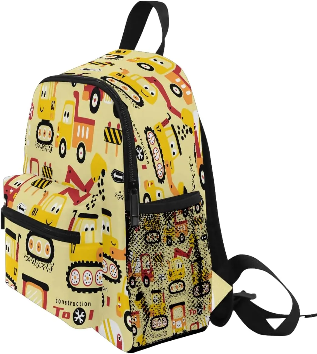 Pfrewn Cute Vehicles Toddler Backpacks for Kids Preschool Schoolbag Backpack for Boys Funny Construction Vehicle Car Mini Kindergarten Nursery Bag with Chest Strap