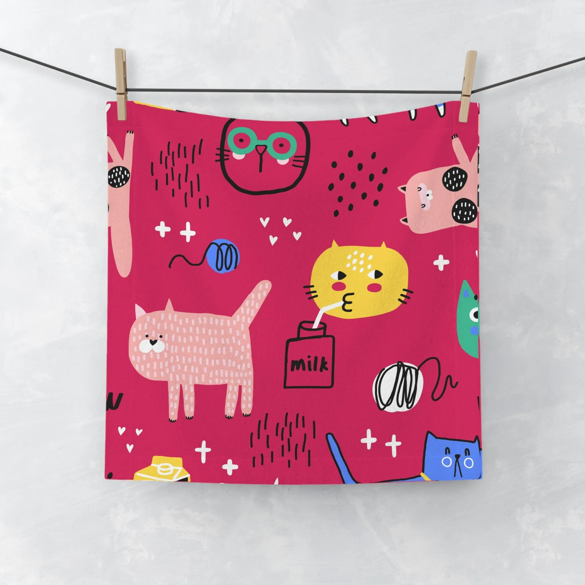 Pink Cat Face Towel