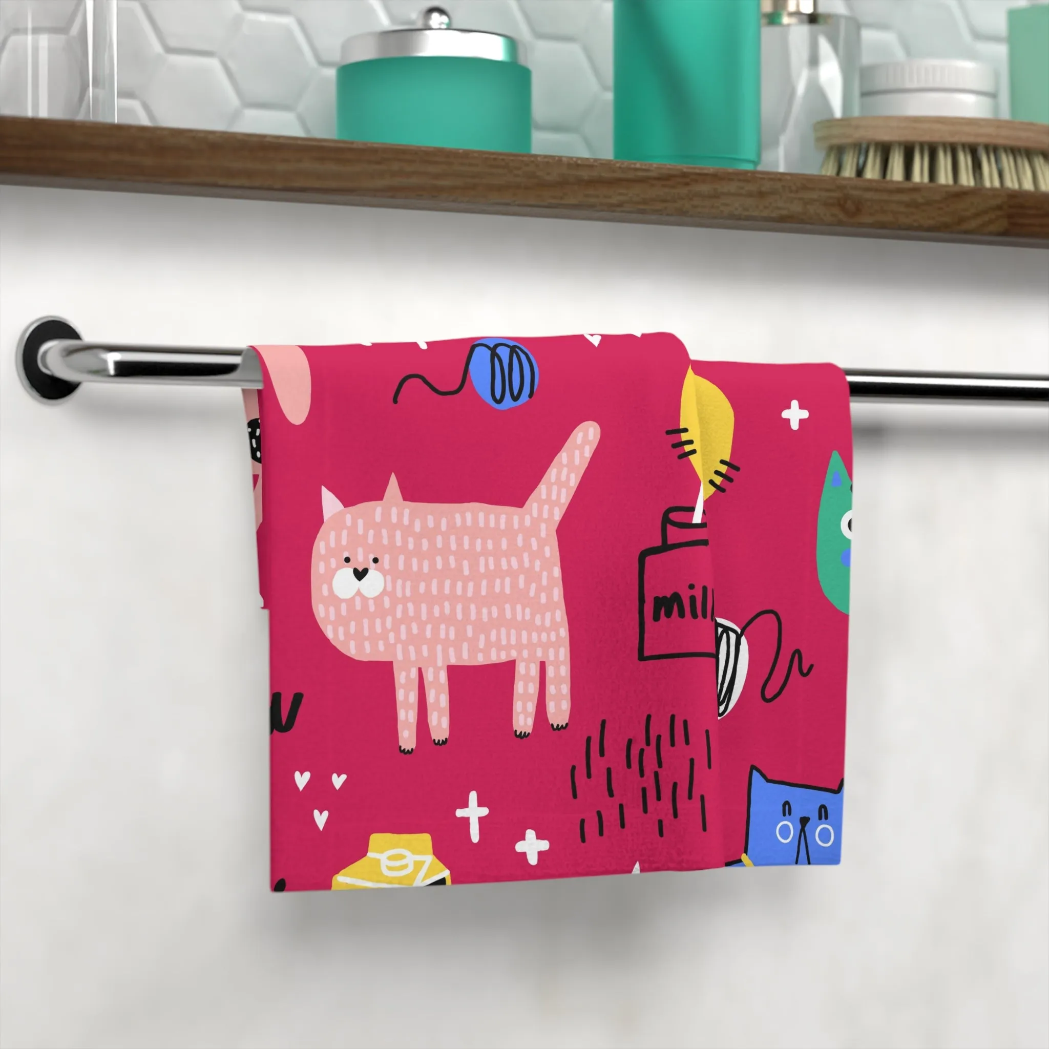 Pink Cat Face Towel