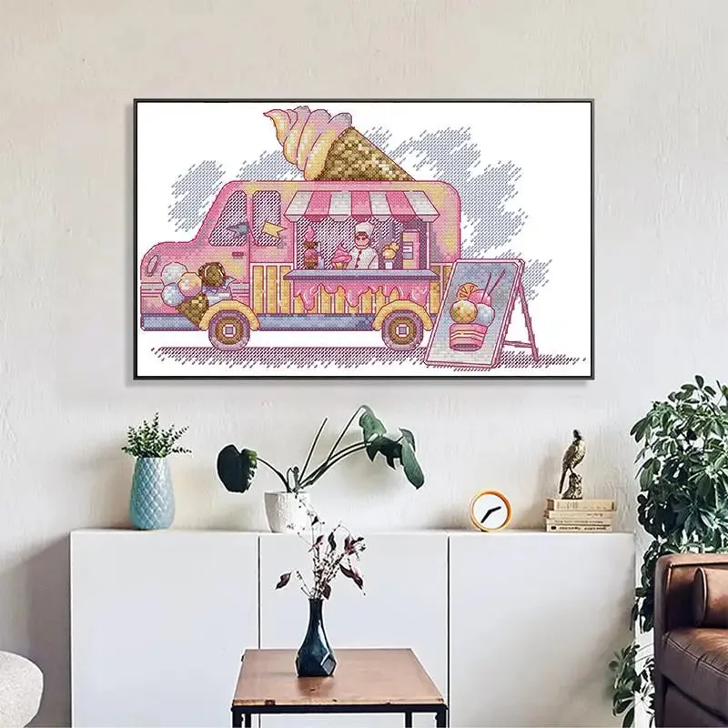Pink Ice Cream Truck Counted Cross Stitch Kits