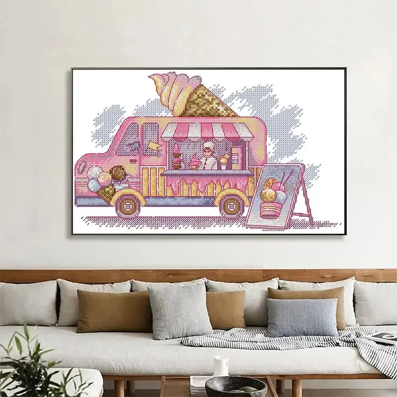 Pink Ice Cream Truck Counted Cross Stitch Kits