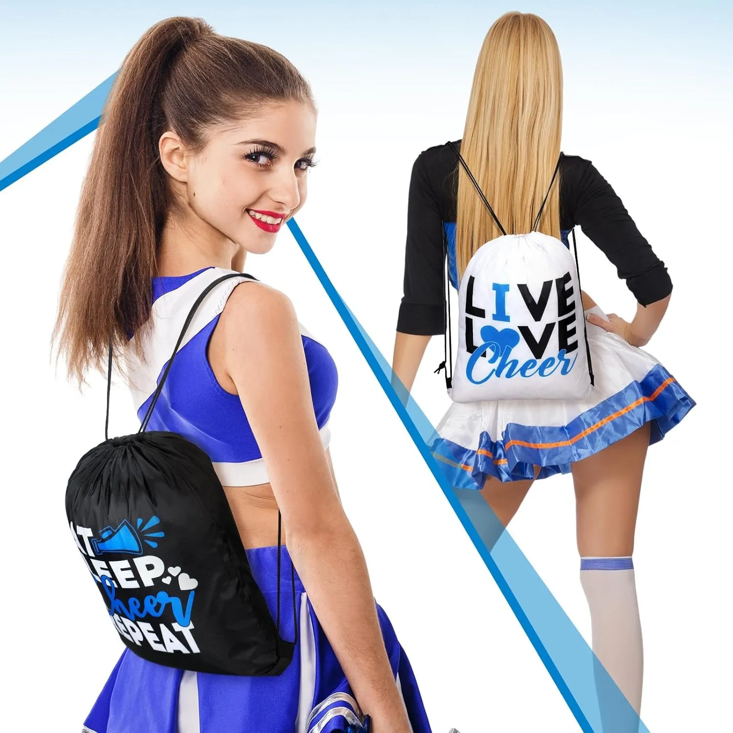 Pinkunn 20 Pcs Cheer Drawstring Backpack Cheerleading Drawstring Gym Bag Cheerleader Gifts Cheer Accessories for Cheerleaders (Blue)