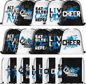 Pinkunn 20 Pcs Cheer Drawstring Backpack Cheerleading Drawstring Gym Bag Cheerleader Gifts Cheer Accessories for Cheerleaders (Blue)