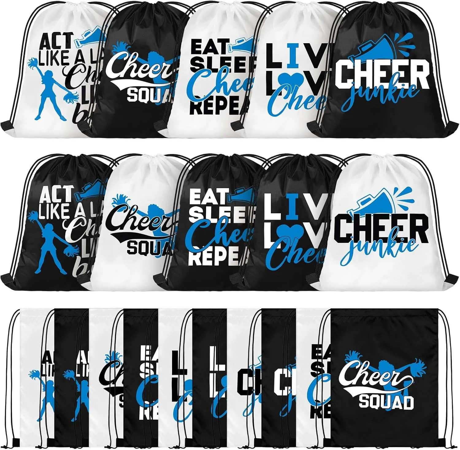 Pinkunn 20 Pcs Cheer Drawstring Backpack Cheerleading Drawstring Gym Bag Cheerleader Gifts Cheer Accessories for Cheerleaders (Blue)