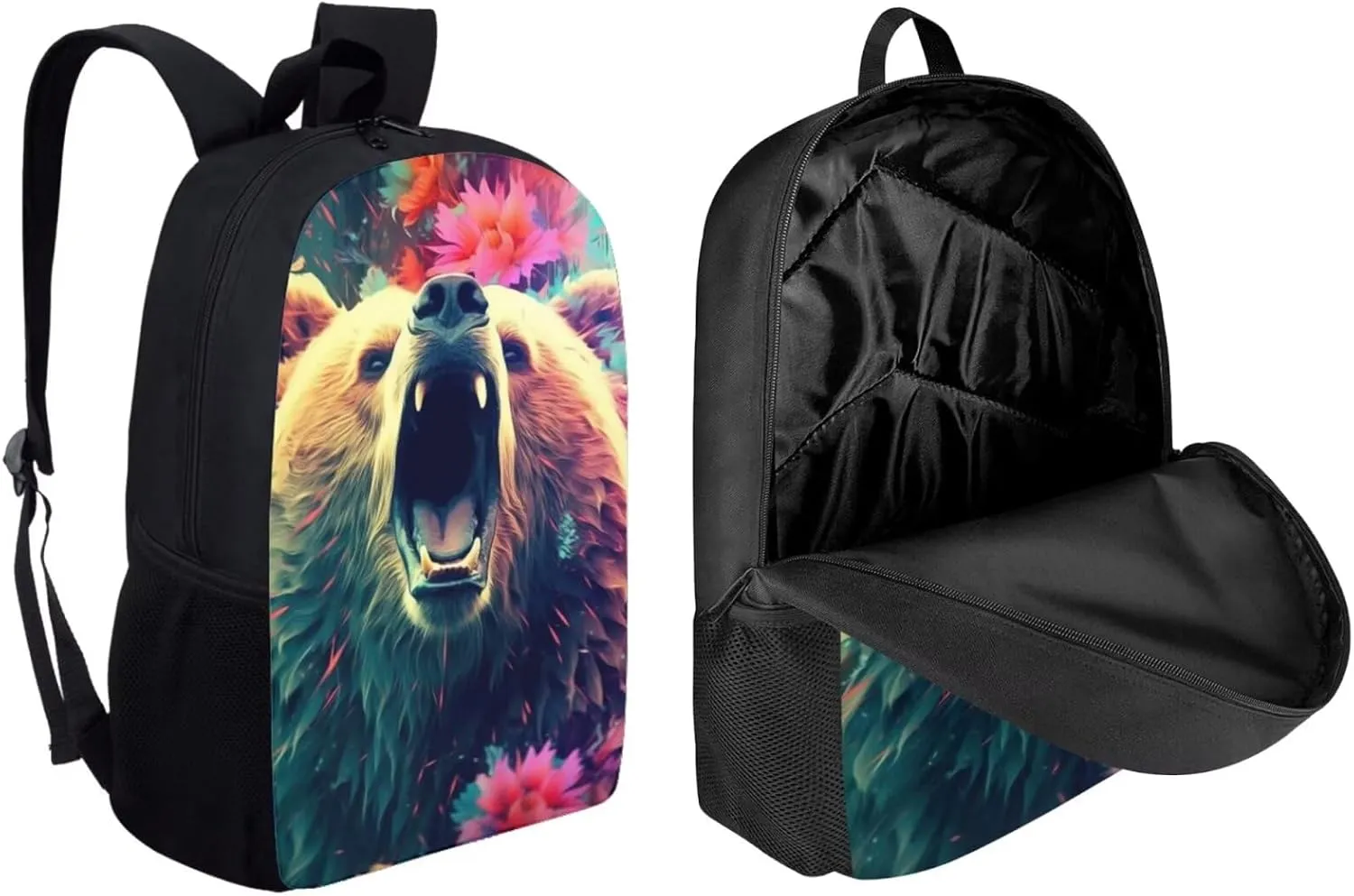 PinUp Angel Cool Bear Backpack For Kids School Bag With Lunch Bag and Pencil Bag, Cool Magical Animal Bag For Children Boys and Girls Bookbag