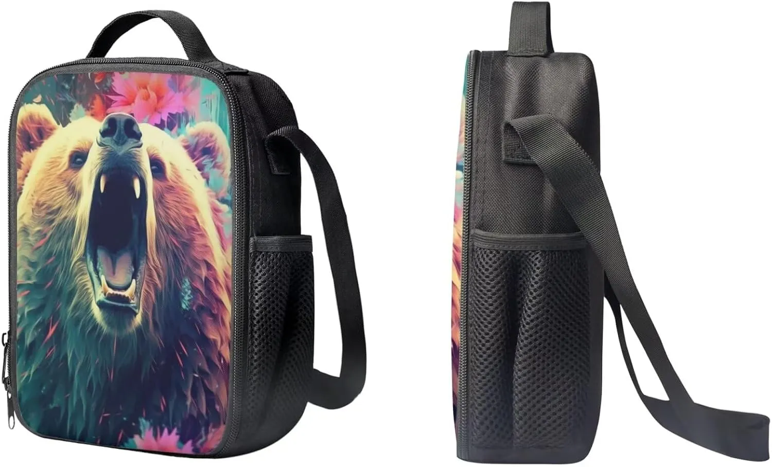 PinUp Angel Cool Bear Backpack For Kids School Bag With Lunch Bag and Pencil Bag, Cool Magical Animal Bag For Children Boys and Girls Bookbag