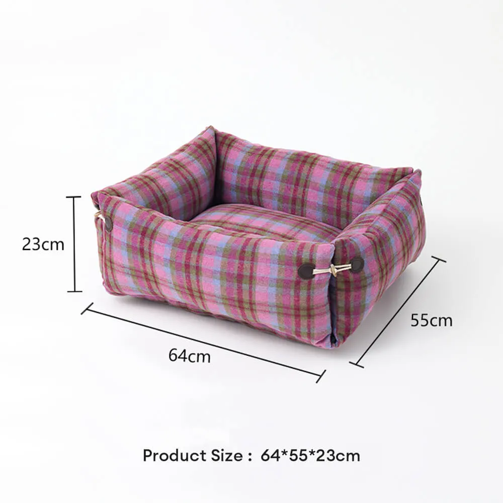 Plaid Expandable Soft Reversible With Horn Button Dog & Cat Bed