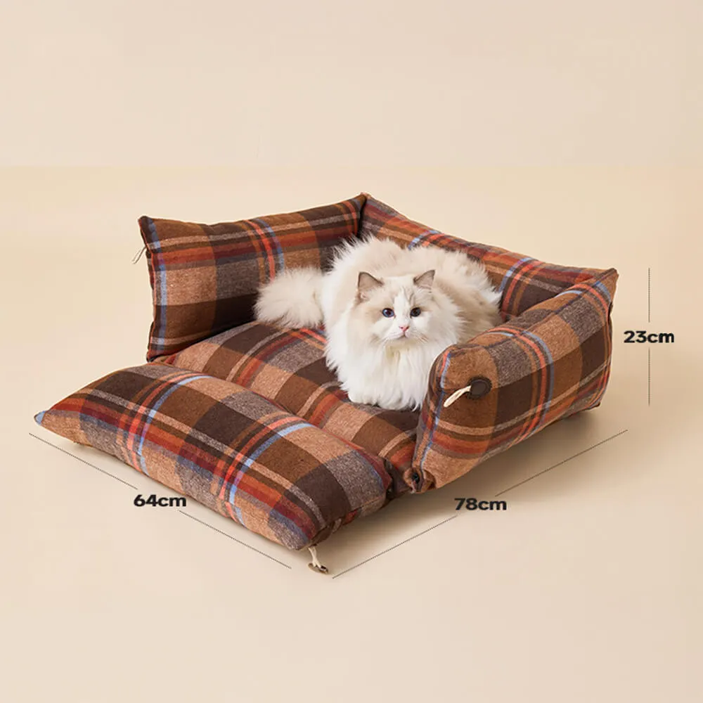 Plaid Expandable Soft Reversible With Horn Button Dog & Cat Bed