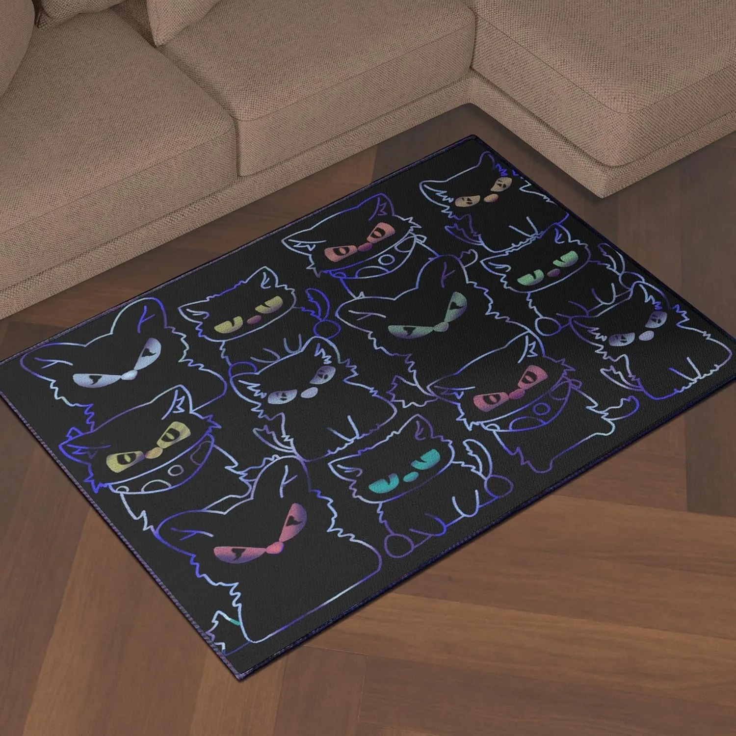 Play Cat Rug for Playroom for Boys Girls 59"x39" Black Funny Cute Cat Decor for Bedroom Living Room Non-Slip Comfy Floor Casual Mat Washable