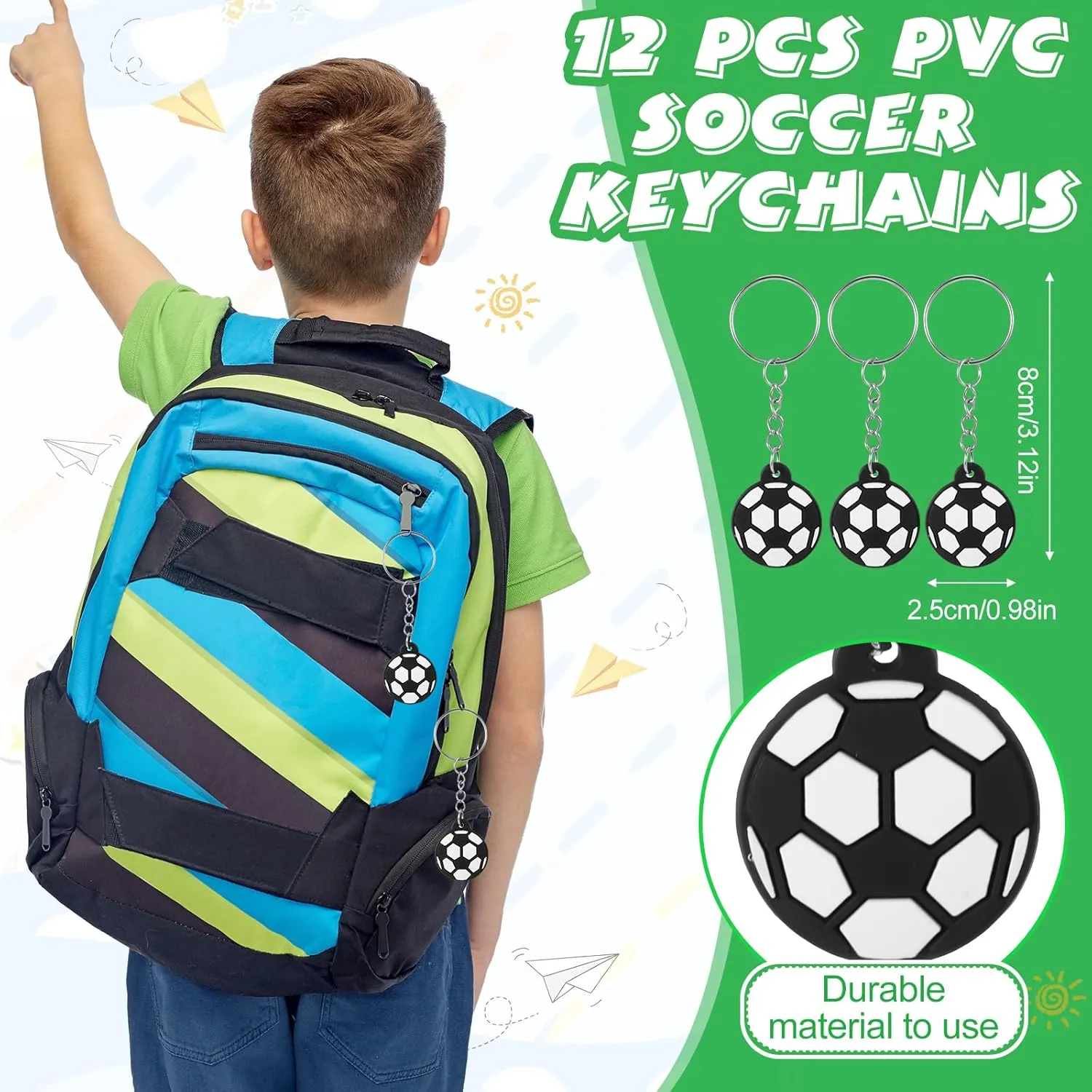 Poen 48 Pcs Soccer Party Favors Include 12 Drawstring Backpack 12 Mini Soccer 12 Keychain 12 Wax Thread Braided Bracelet Inspirational Team Gift