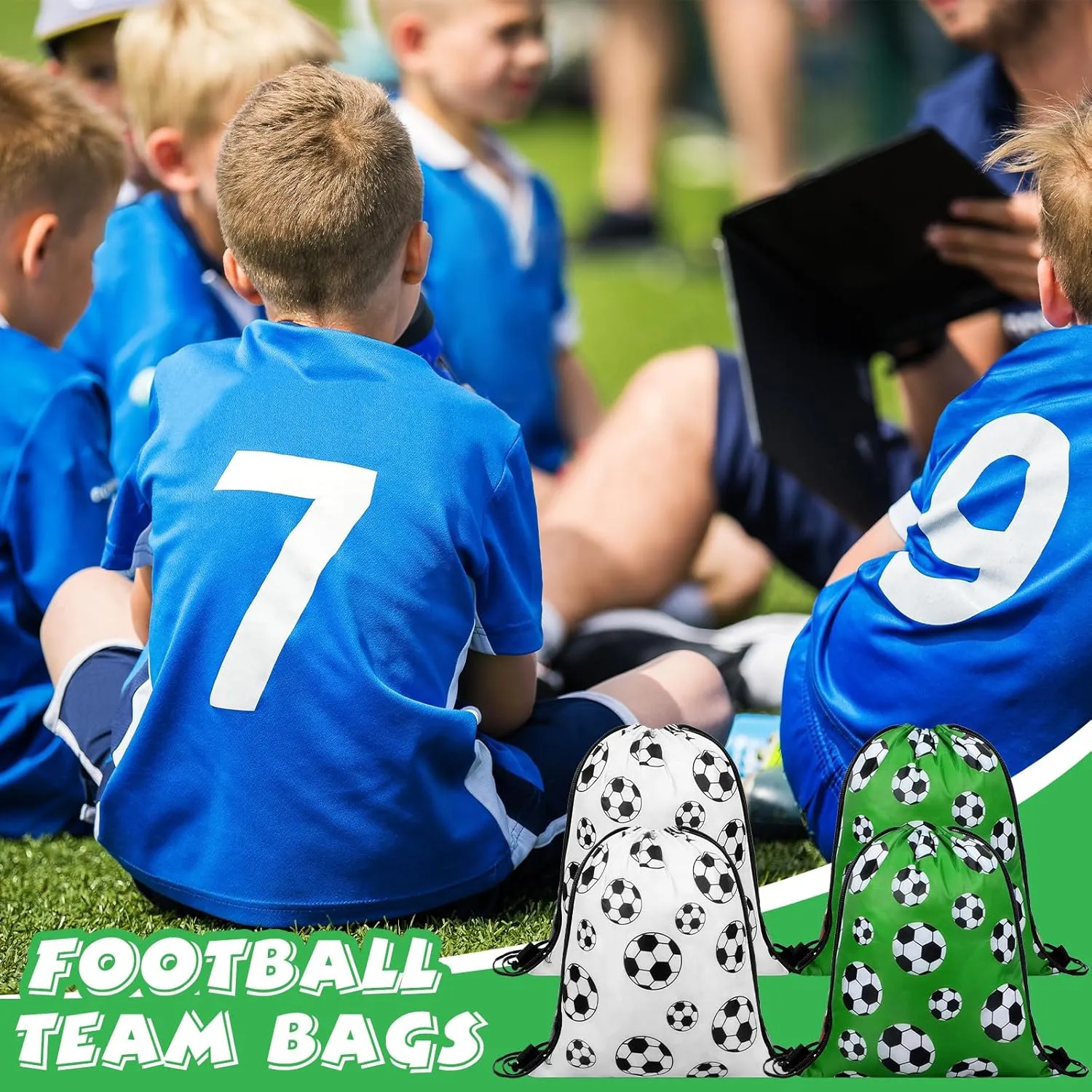 Poen 48 Pcs Soccer Party Favors Include 12 Drawstring Backpack 12 Mini Soccer 12 Keychain 12 Wax Thread Braided Bracelet Inspirational Team Gift