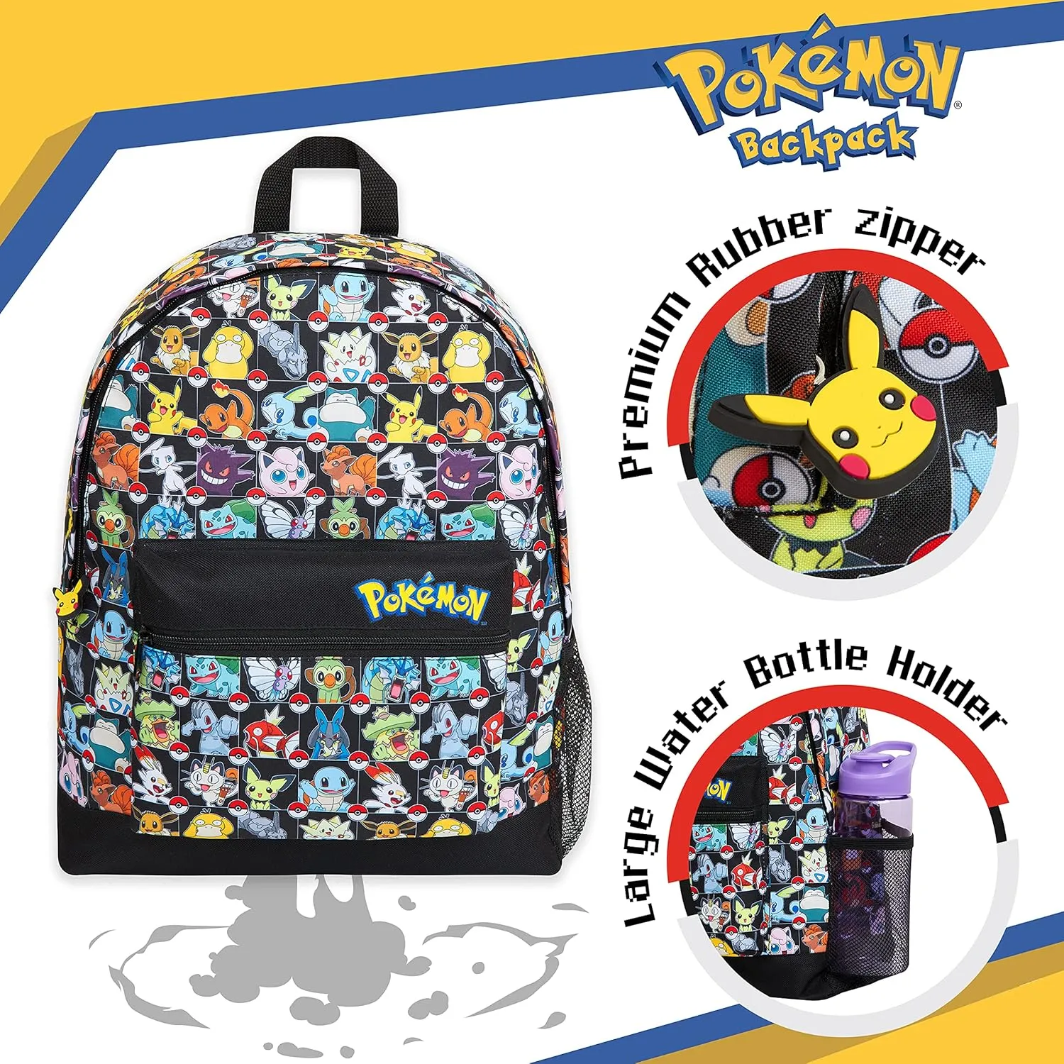 Pokemon Backpack Kids School Bag Boys Girls Teens Pikachu Eevee Pokeball (Multicolor)