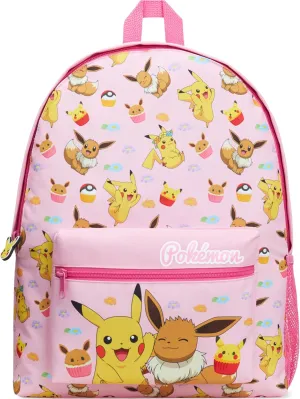 Pokemon Backpack Kids School Bag Boys Girls Teens Pikachu Eevee Pokeball (Pink)