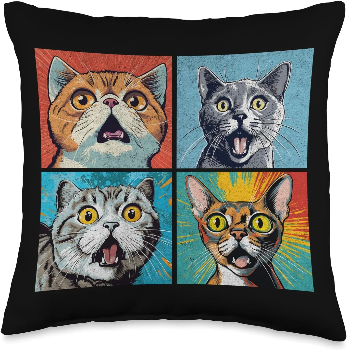 Pop Art Retro Kitty Kitten Funny Crazy Critters Cats Throw Pillow, 16x16, Multicolor