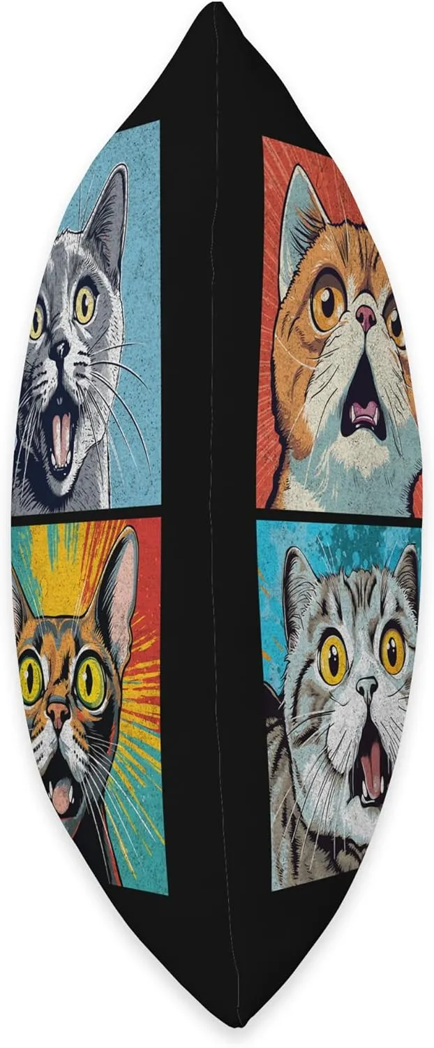 Pop Art Retro Kitty Kitten Funny Crazy Critters Cats Throw Pillow, 16x16, Multicolor