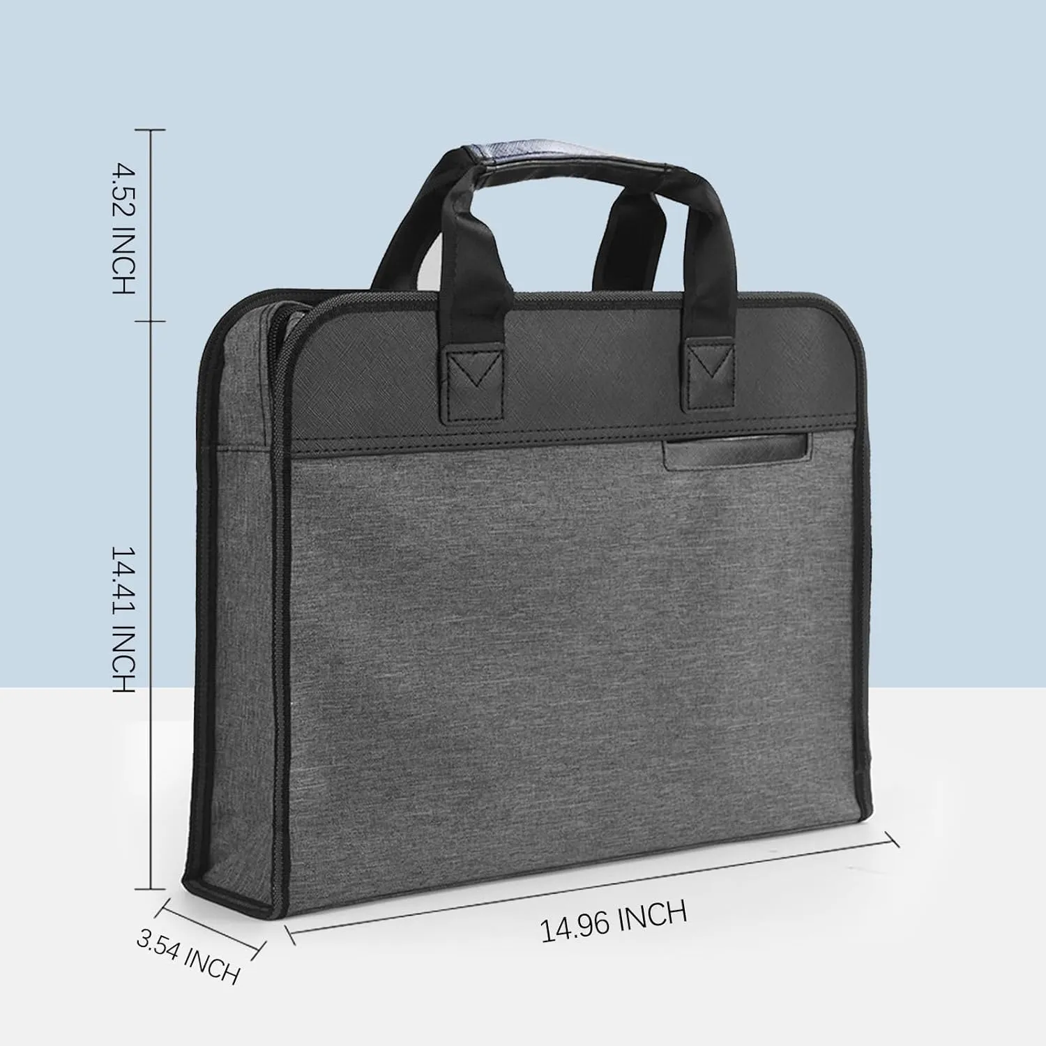 Portable Briefcase with Handle, Waterproof Oxford Laptop Bag, File Storage for School Office Business, 14.96*14.41*3.54in (Grey)