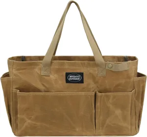 Portable Garden Camping Tool Storage Bag,Waxed Canvas Firewood Carrier Tote bag,Collapsible Sturdy Garden Basket Great for Women, Gardener, Electrician, Repairer (Khaki)