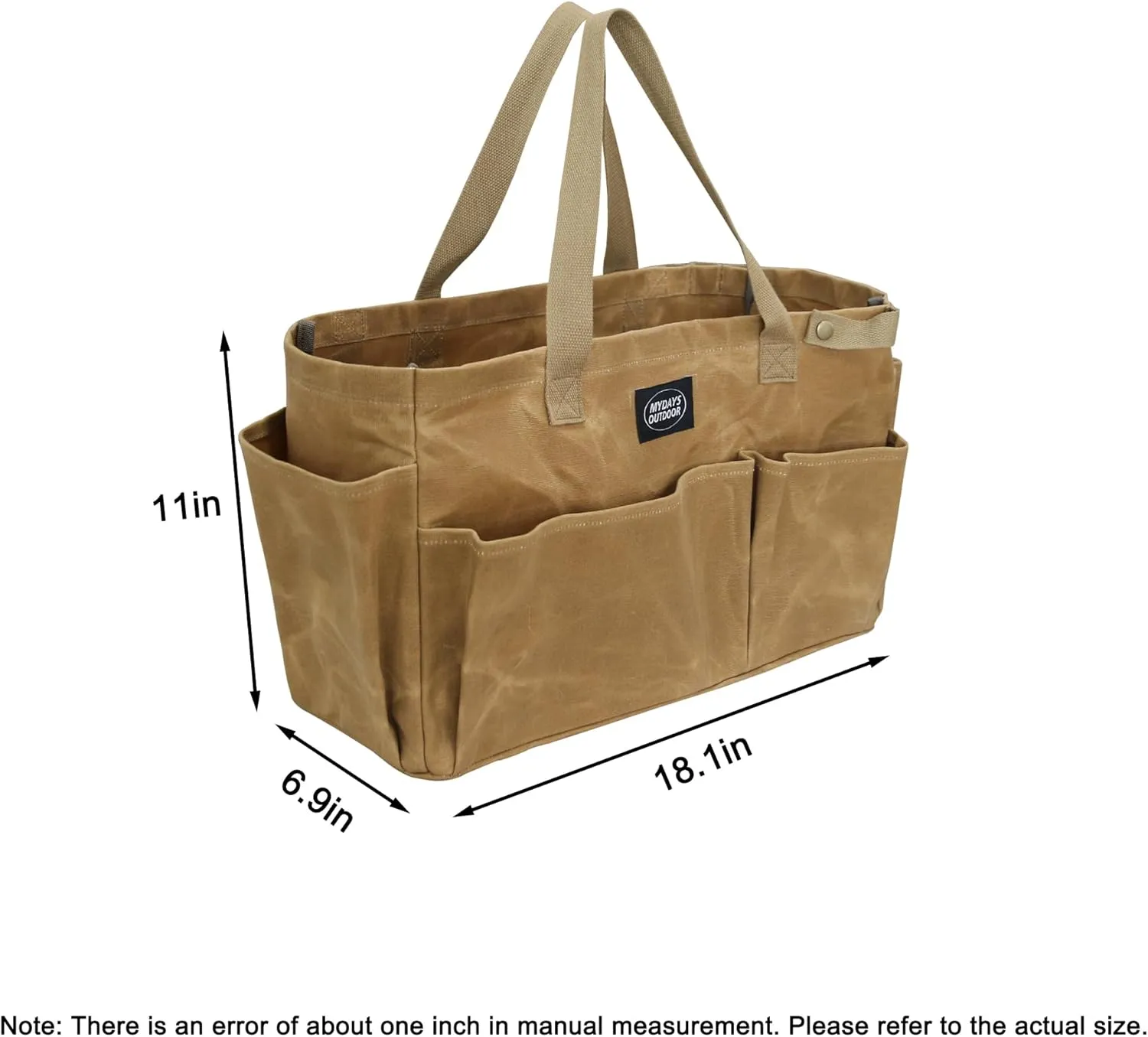 Portable Garden Camping Tool Storage Bag,Waxed Canvas Firewood Carrier Tote bag,Collapsible Sturdy Garden Basket Great for Women, Gardener, Electrician, Repairer (Khaki)